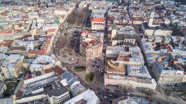 Aerial View of the Center of Lviv