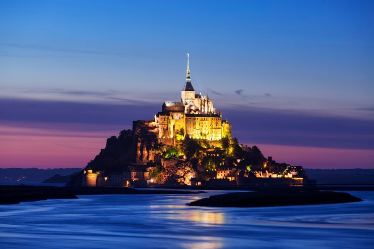View of Mont Saint-Michel by Night, France