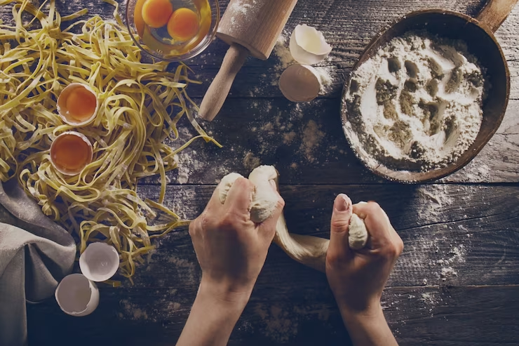 Woman Hands Preparing Classic Pasta at Home